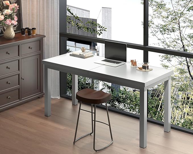 47.2 Inch Small Computer Desk, Home Office Desk, Modern Table for 2 Person Kids Student Gaming Computer Desk, Simple Office Table for Work,Craft,Writing,Studying, Etc., White