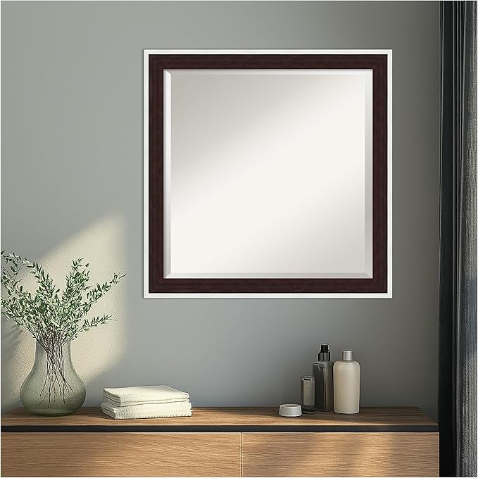 Amanti Art Wall Mirror 23x23 Maya Espresso Silver Square Bathroom Mirror for Wall Decor Living Room, Medium Modern Contemporary Frame, Hangs Horizonally and Vertically, Bathroom Decor, Beveled Edge