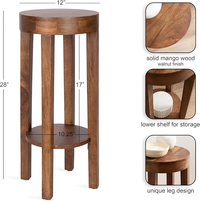 Kate and Laurel Talcott Modern Round Wood Side Table, 12 x 12 x 28, Walnut Brown, Transitional Decorative Two-Tier End Table for Use as a Bedroom Nightstand or Living Room Plant Stand