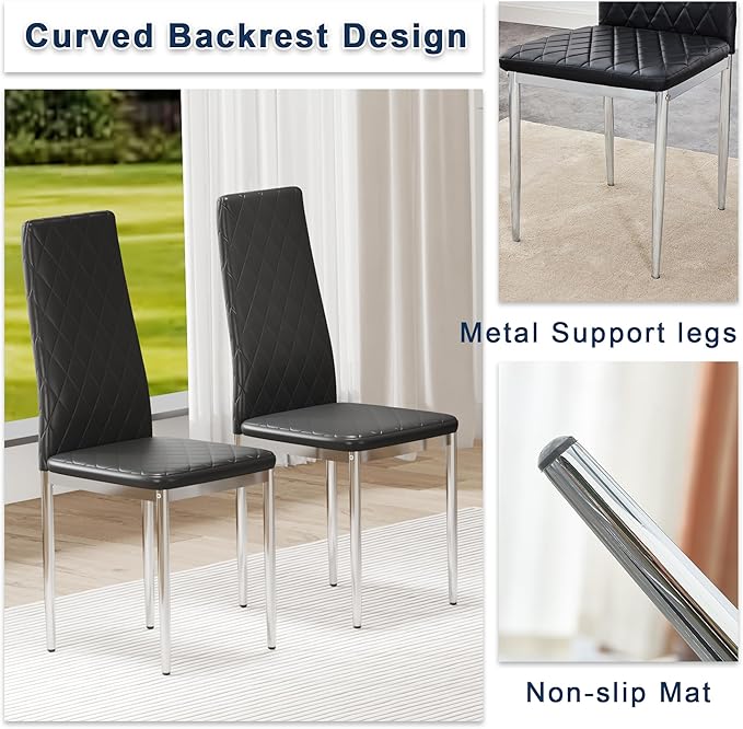 JT Modern Minimalist Dining Chair Fireproof Leather Sprayed Metal Pipe Diamond Grid Pattern Restaurant Home Conference Chair Set of 4 Or 6 (8, Grey)