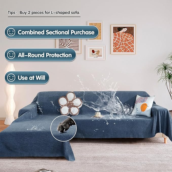 STACYPIK Waterproof Dark Blue Sofa Cover, Washable Couch Cover for 2 Cushion Couch, Anti-Slip Furniture Protector, Pet-Friendly Couch Cover for Pets and Kids, Loveseat Covers, Futon Cover-71X90IN