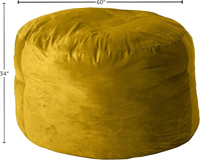 Sofa Sack Bean Bag Chair Cover Only, for Adults and Kids, Without Filling Comfy Fluffy Round or Oval Beanbag Chair Cover Replacement, Lazy Sofa Cover for Reading Chair or Floor Chair, 5-Feet, Lemon