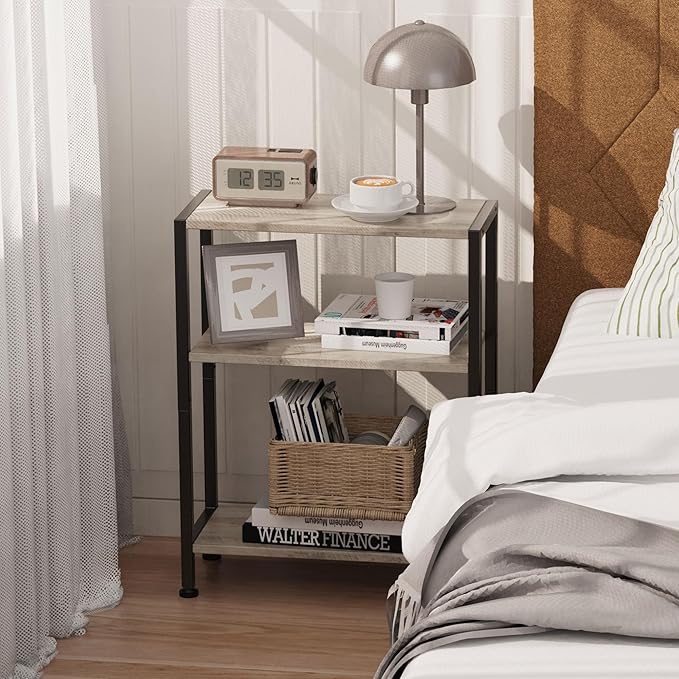 3-Tier Side Table, Small EndTable, Sofa SideTable for Narrow Spaces, Slim EndTable, NightstandTable, Skinny Bedside Table, for Living Room, Bedroom, Office, Greige
