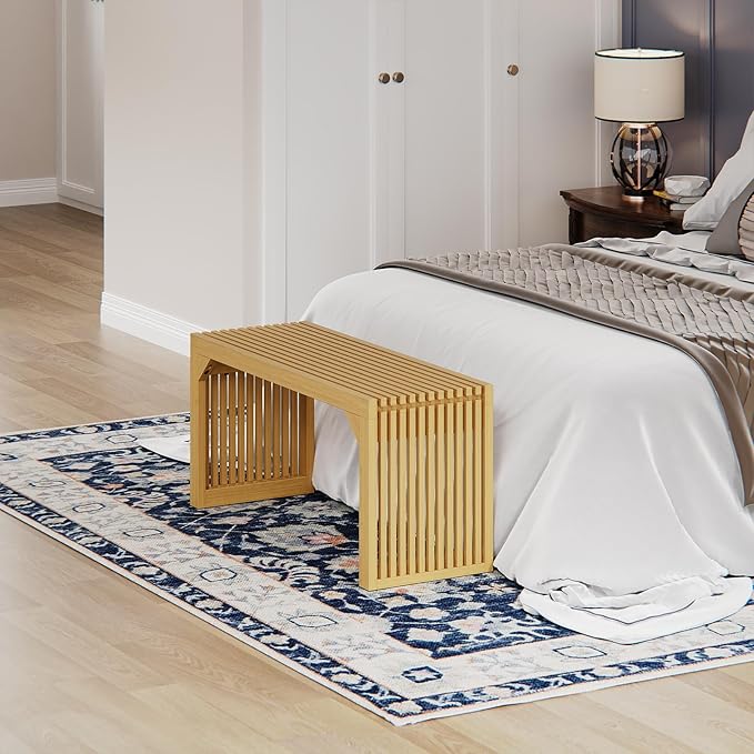 ROOMTEC 35" Dining Bench, Indoor Wood Bench for Entryway,Living Room,Kitchen and Bedroom (Nature, Long Bench)