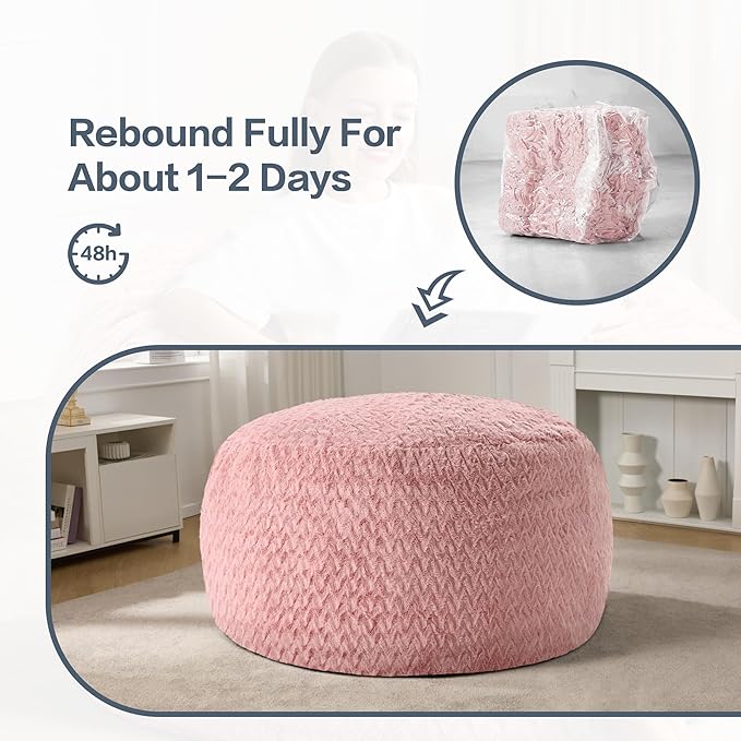 5ft Bean Bag Chairs for Adults Large Beanbag Chair with Chevron Plush Fur Cover Big Bean Bag Chair for Living Room Bedroom Dorm (Pink)