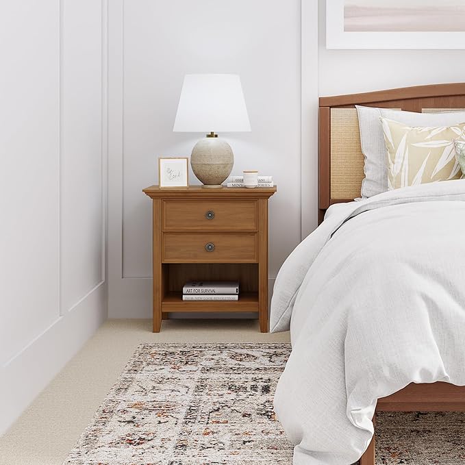SIMPLIHOME Amherst SOLID WOOD 24 Inch Wide Traditional Bedside Nightstand Table in Light Golden Brown, For the Living Room and Bedroom