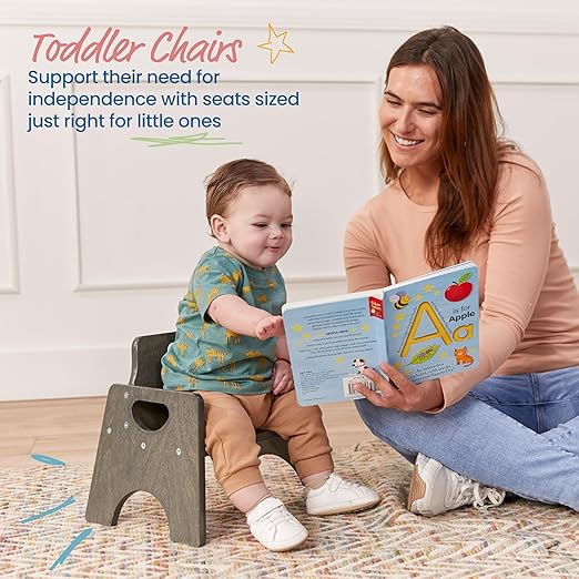 ECR4Kids Stackable Wooden Toddler Chair, 6in, Kids Furniture, Grey Wash, 2-Pack