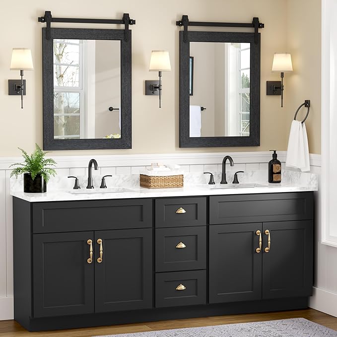 Farmhouse Bathroom Mirrors 26”x40” Black Rustic Wall Decor Mirror for Vanity Barn Door Style Wall Mirror for Entryway Living Room