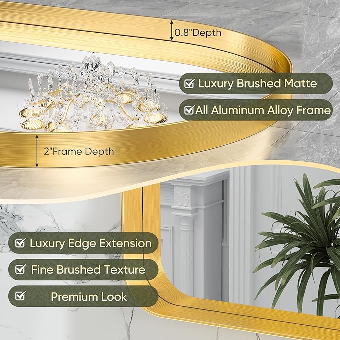 Suidia 22" x 30" Bathroom Mirror, Bathroom Vanity Mirror Metal Framed, Wall-Mounted Mirrors for Bedroom, Living Room, Entryway, Hallway, Gold, Arch Style