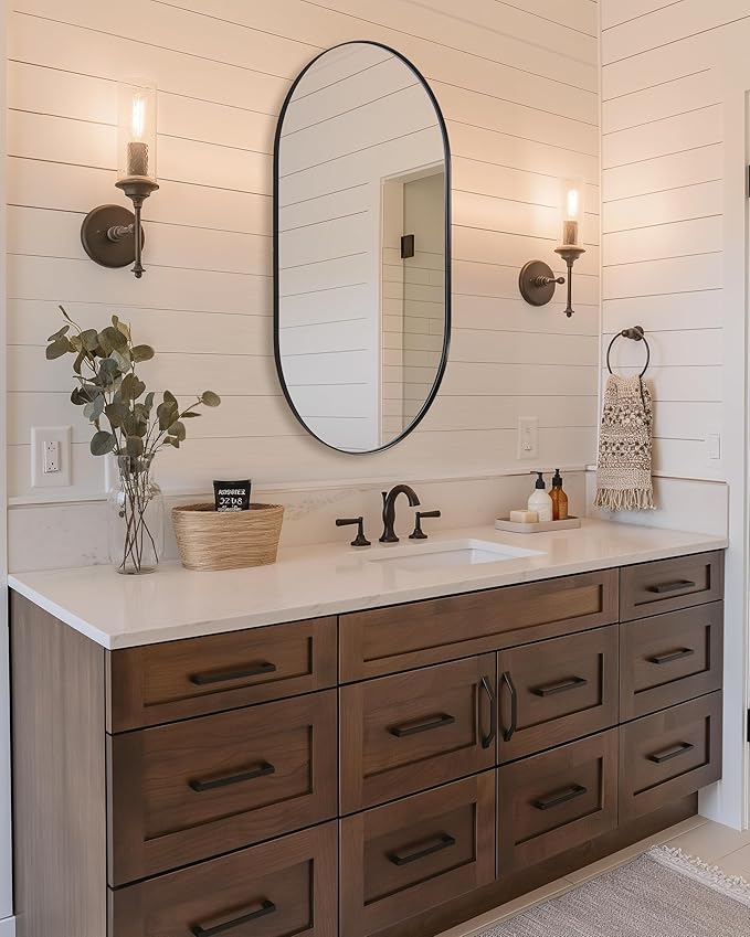 ANDY STAR Oval Mirrors for Bathroom, 24x40’’ Black Vanity Mirror, Black Oval Mirror Pill Shaped, 1’’ Deep Stainless Steel Frame, Wall-Mounted Horizontally/Vertically