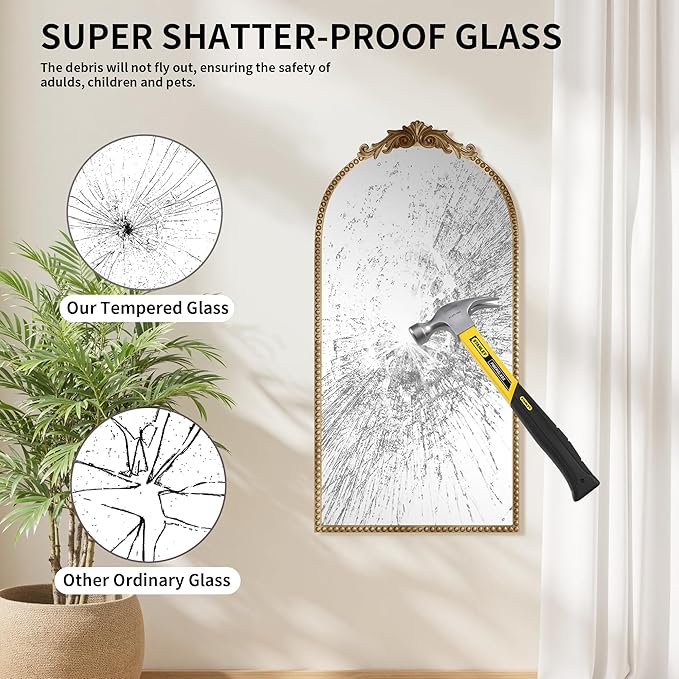 Antique Gold Vintage Wall Mirror 24"x48" - Elegant Baroque Metal Beaded Frame for Living Room, Bedroom, Bathroom, Fireplace, or Entryway, Full Length Decorative Mirror