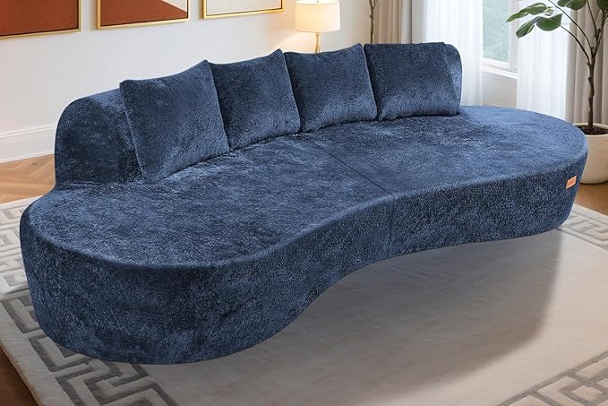 Homguava 104'' Modular Sectional Sofa,Curved Modern Sofa with Memory Foam,Deep Seat Cloud Couch with 4 Pillows,Upholstered Oversized Couches for Living Room Apartment Office,No Assembly Required, Blue