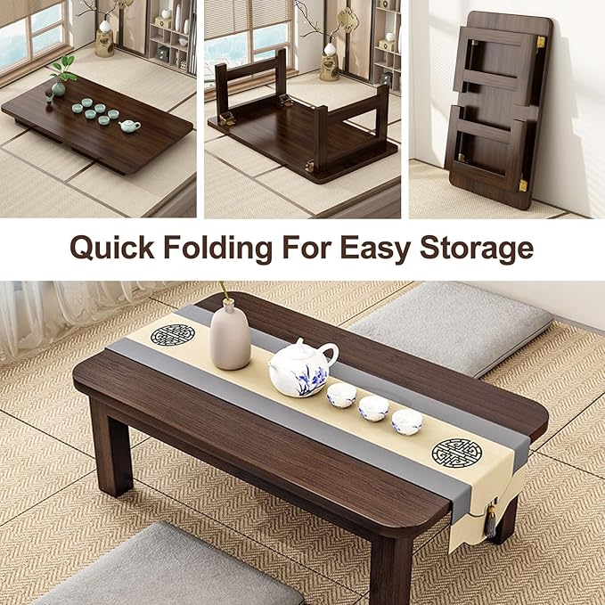 Japanese Floor Sitting Table, Folding Wood Tea Table Chabudai Japanese Coffee Table Low Table for Living Room Home Tatami Office (A 47.2 * 19.6 * 13.7 INCH)