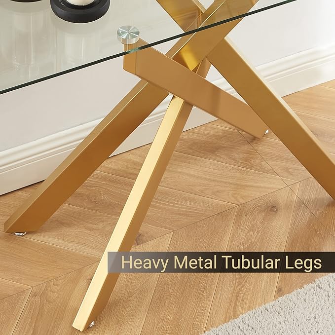 Modern Cross-Leg Console Table with 8mm Tempered Glass - Gold Geometric Entryway Table for Living Room & Bedroom, 45”Lx18”Wx30”H (Luxury Gold Finish)