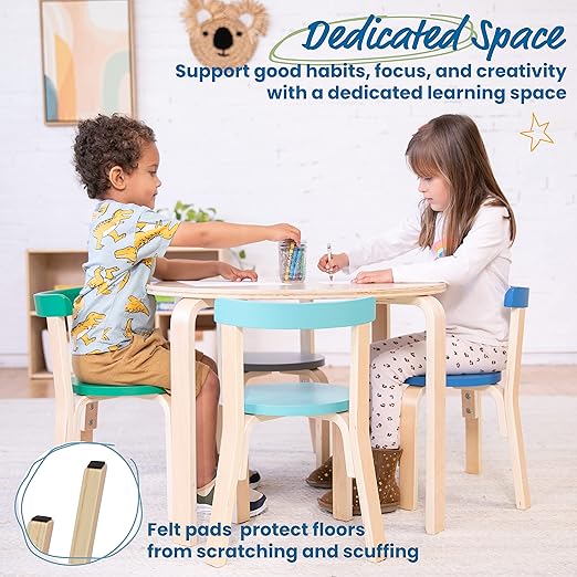 ECR4Kids Bentwood Round Table and Curved Back Chair Set, Kids Furniture, Contemporary, 5-Piece