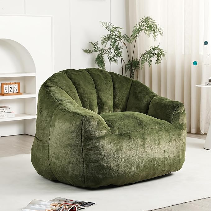 Furniliving Bean Bag Chair, Giant Bean Bag Chair Stuffed Floor Sofa for Adults Comfy Bean Bag Sofa with Back Support, Oversized Bean Bag Couch for Living Room Bedroom Dorm Office, Faux Leather, Green