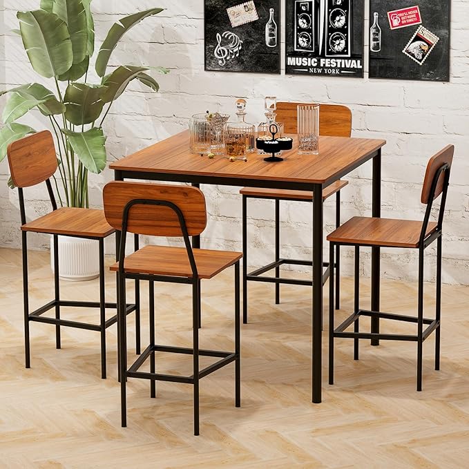 Tangkula Counter Height Dining Table Set, Bar Table and Chairs, Pub Table and Chairs Set of 4, Space-Saving Dinette Set for Breakfast Nook