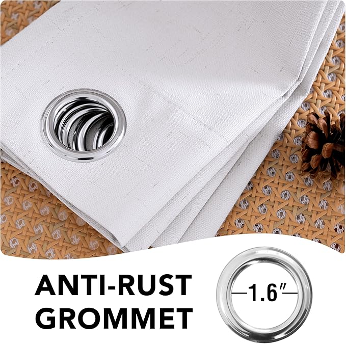 H.VERSAILTEX White Linen Blackout Curtains Durable Thick Textured Linen Look 100% Blackout Patio Door Curtain Anti Rust Grommet Extra Wide Sliding Door Curtain Panel, W100 x L96 inch- Bright White