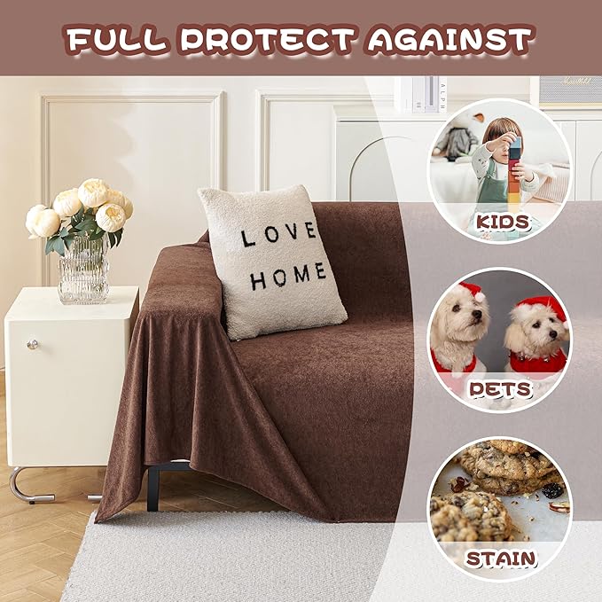 MYSKY HOME Sofa Covers Washable Couch Cover for Dogs Sofa Cover Furniture Protector Sofa Slipcovers for Dogs Water Resistant Furniture Protector Cover, Soft Non Slip Sofa Covers, 91" x 134", Chocolate