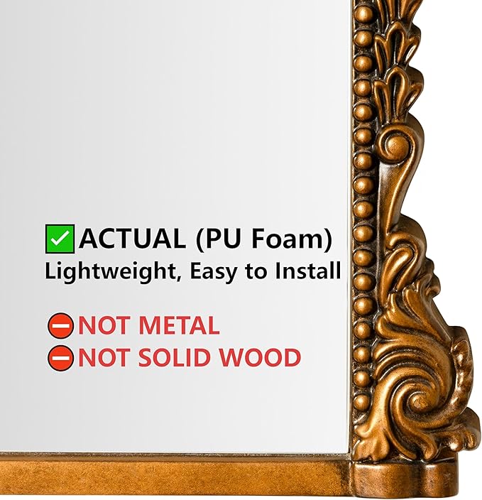 SHYFOY Antiqued Wall Mirror Decorative Vintage Mirrors for Wall Decor, Baroque Wall Mirrors Ornate Arch Mantel Mirror for Living Room Entryway Powder Room, Bronze Dark-Gold Wall Decor, MDF Backing
