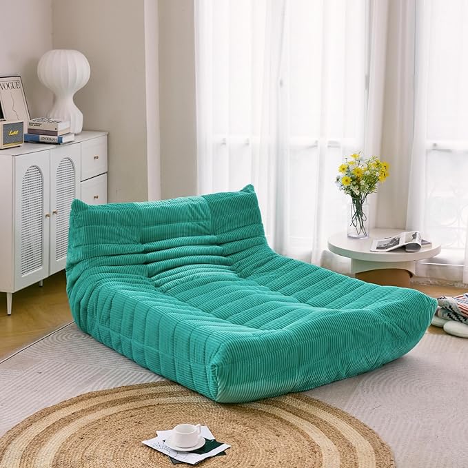 N&V Fireside Lounge Chaise Chair, Mid Century Armless Floor Lounger Sofa, Soft Premium Corduroy Floor Lounge Chair, Foam Sofa Accent Lounger for Living Room Bedroom and Office, Jade