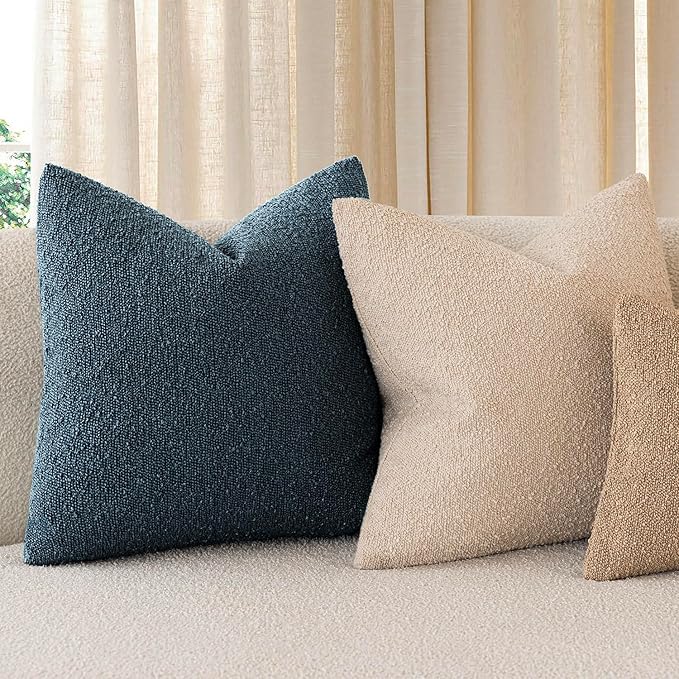 Foindtower Pack of 2 Textured Boucle Throw Pillow Covers Accent Solid Pillow Cases Cozy Soft Decorative Couch Cushion Case for Chair Sofa Bedroom Living Room Home Decor 18x18 Inch Dark Blue