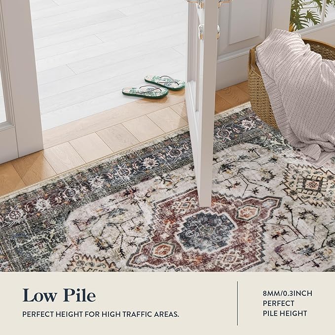Lahome Oriental Hallway Runner Rug, 2.5x8 Kitchen Runner Non Slip Ultra-Thin, Soft Washable Hallway Rug Non Shedding Long Carpet for Entryway ‎Laundry Room Bathroom, Brown/Grey