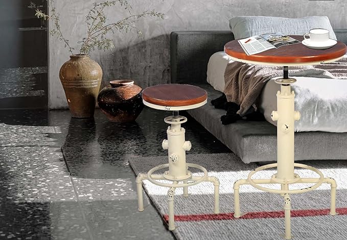 Topower Industrial Bar Table 31.5-41.3" Adjustable Pub Table Kitchen Dining Coffee Bistro Table (Antique White)