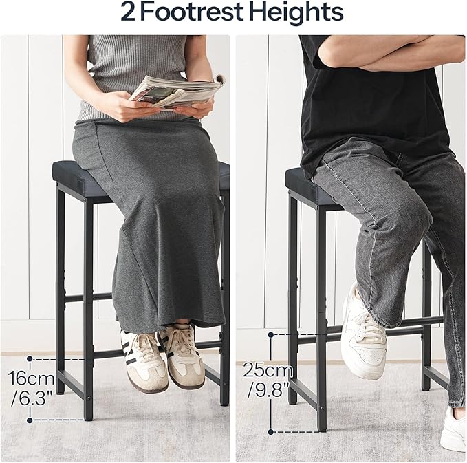 HOOBRO Barstools,25.4" Saddle Stools with PU Upholstery, Counter Height Stools with Footrest, Kitchen Breakfast Chairs, for Dining Room, Cafe, Bar, Gray and Black BGZ23BY01