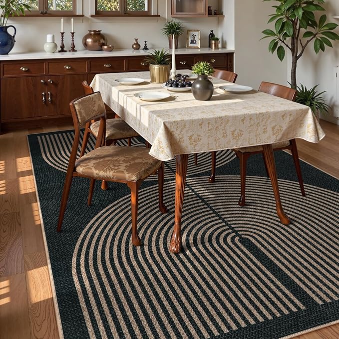 Lahome Modern Rainbow Easy Jute Outdoor Carpet, Washable Rugs 9x12 for Living Room Patio Large Farmhouse Indoor Outdoor Carpet, Contemporary Black Dining Room Rugs for Under Table Office Backyard