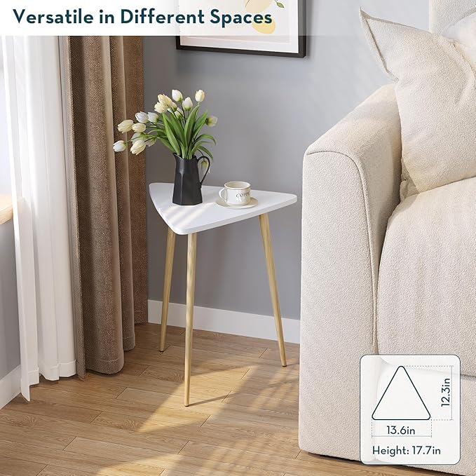 SAYGOER White Side Table Small Triangle End Tables Modern Narrow Sofa Table for Living Room Bedroom Small Space Unique Bedside Table,Medal Frame 13.5" W x 12.3" D x 17.7" H