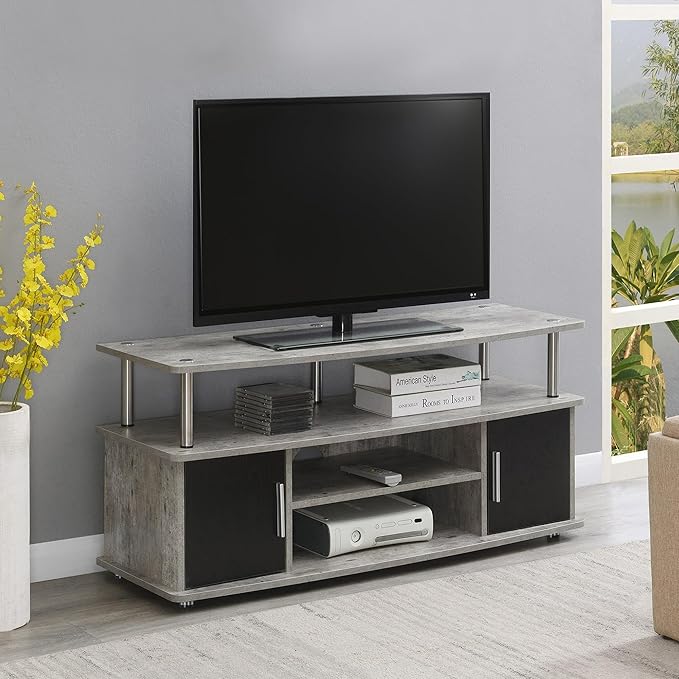 Convenience Concepts Designs2Go Monterey Stand Family Entertainment Center with Storage Cabinets and Shelves, Modern TV Console for Living Room, Office, 47.25", Faux Birch/Black