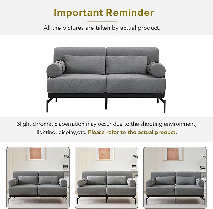 Modern Loveseat Sofa 59" Sofa Couch 2-Seater Sofa with Flexible USB Ports, Unique Cylindrical Armrests for Living Room, Grey
