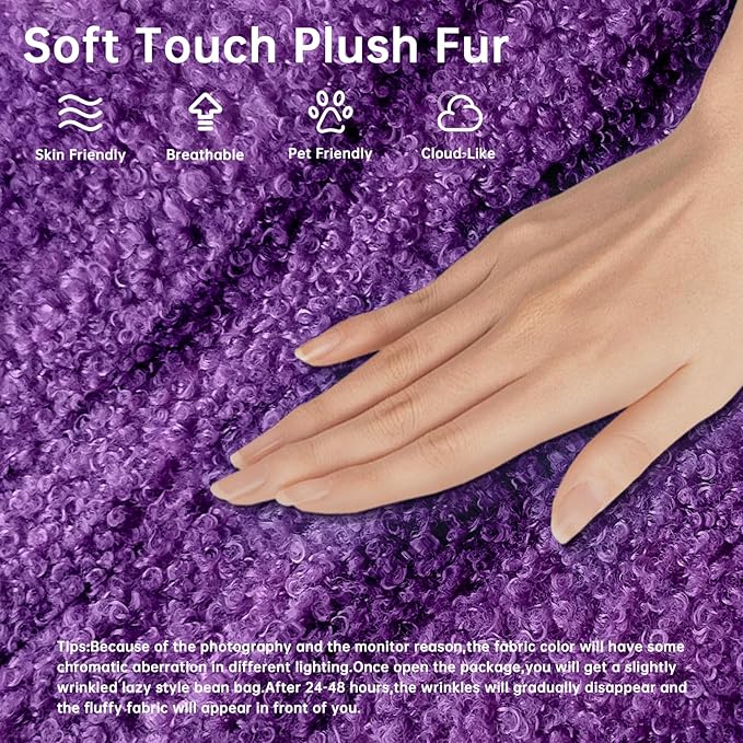 Bean Bag Chairs for Adults, BeanBag Reading Chair Memory Foam Couch 3-Seater, Floor Chair Soft Teddy Material, Comfy Reading Nook Chairs for Bedroom Living Room Office (Purple)
