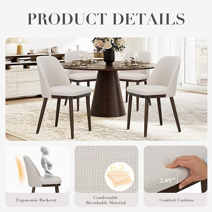 COLAMY Upholstered Dining Chairs Set of 4, Modern Kitchen Chairs with Back, Fabric Side Dining Room Chairs with Wood Legs for Kitchen Dining Room Restaurant, Beige