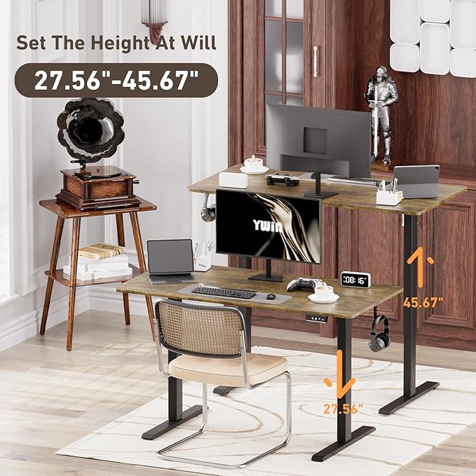 Ywin Electric Height Adjustable Standing Desk, 55 x 24 inches, Ergonomic Stand Up Desk for Home Office