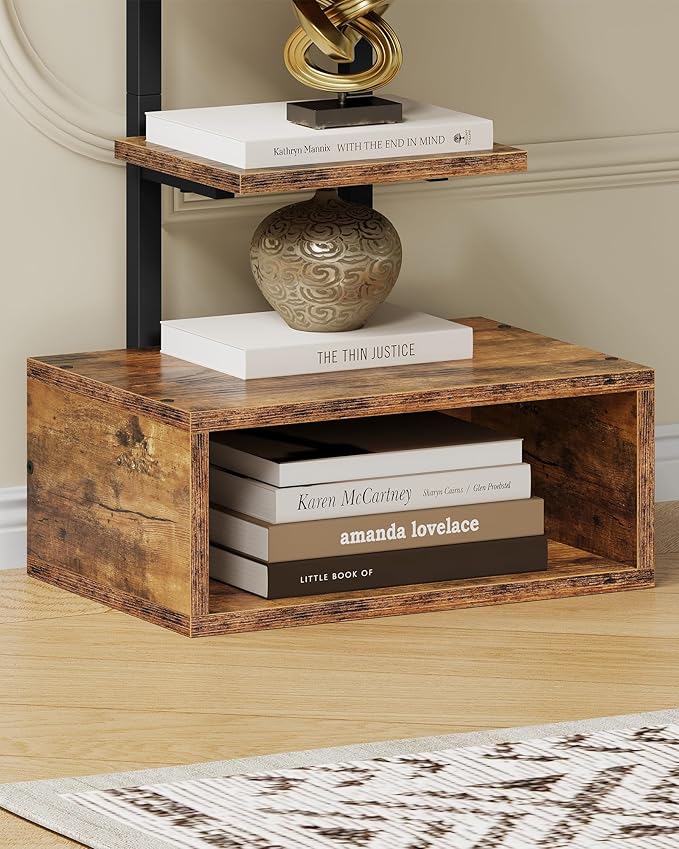 8-Tier Bookshelf, LED Bookcase with Semi-Open Bottom, Small Space Standing Shelf with Lights, Corner Storage Stand, for Living Room, Home Office, Bedroom, Rustic Brown TSJ08DBF