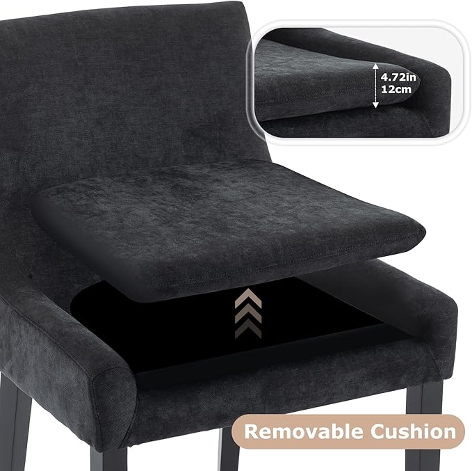 COLAMY Modern Dining Chairs Set of 2, Upholstered Corduroy Accent Side Leisure Chairs with Mid Back and Wood Legs for Living Room/Dining Room-Black