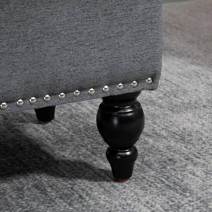 HOMCOM Ottoman with Storage for Living Room, 25" Storage Ottoman with Removable Lid, Button-Tufted Fabric Bench for Footrest and Seat with Wood Legs, Gray