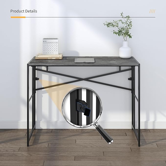 Narrow Folding Computer Desk 35 inch, Writing Gaming Computer Desk for Small Spaces, No Assembly Required Small Office Table, Grey