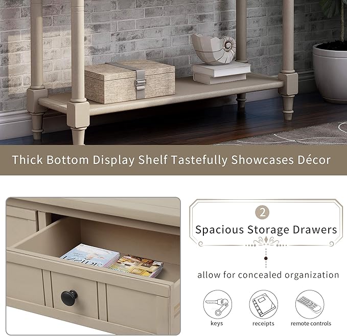 Merax Long Narrow Entryway Console Table with Storage Drawers and Bottom Shelf Antique Gray