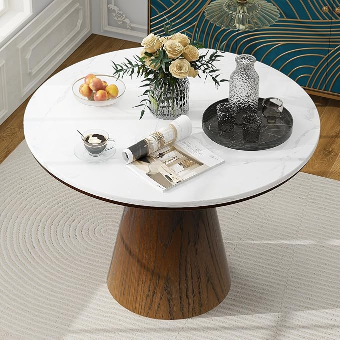 ERYE Contemporary Wooden Round Dining Table, More Decorative Rubber Wood Diningtable for Living Space