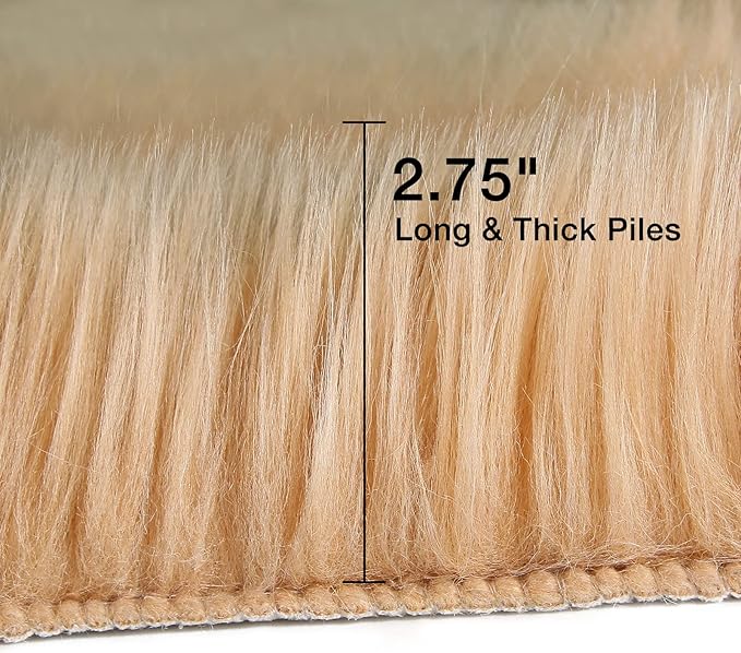 duduta Beige Faux Sheepskin Round Rug 4x4 ft, Fluffy Shag Fur Bedroom Nursery Kids Playroom Rug Dorm Decor Non Slip Washable