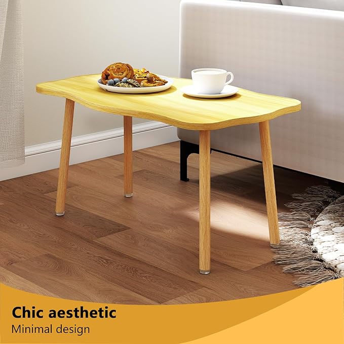 Cookie Coffee Table Low Table with 4 Solid Wood Sturdy Legs, Floor Table Desk for Sitting on The Floor, Storage and Living Room Furniture (Natural)