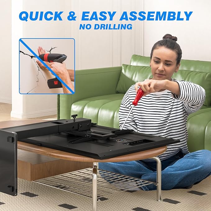 Rfiver Universal Swivel TV Stand Table Top TV Stand for 32-65,70,75 Inch LCD LED TV up to 110 lbs -Height Adjustable Center Pedestal Stand Replacement with Heavy Duty Tempered Glass Base