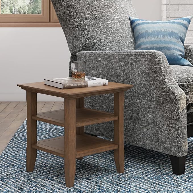 SIMPLIHOME Acadian SOLID WOOD 19 Inch Wide Square Transitional End Table in Rustic Natural Aged Brown, For the Living Room and Bedroom