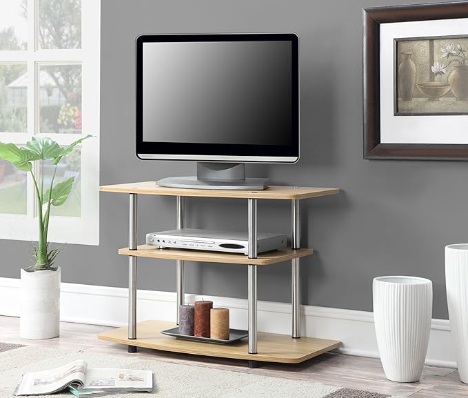 Convenience Concepts Designs2Go No Tools 3-Tier Stand Entertainment Center 37 Inches, Modern TV Console with Shelves for Living Room, 31.5", Light Oak