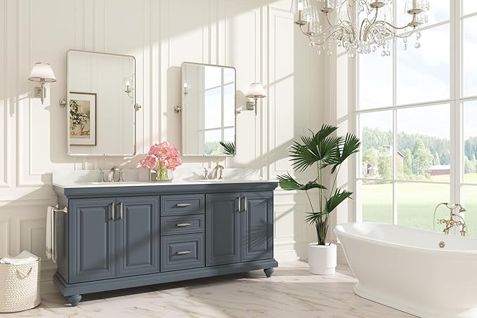 Keonjinn 24 x 36 Inch Pivot Mirror Bathroom, Brushed Nickel Tilt Mirror Bathroom for Wall, Beveled Pivot Rectangle Mirrors for Over Sink, Farmhouse Metal Framed Vanity Mirrors, Horizontal/Vertical