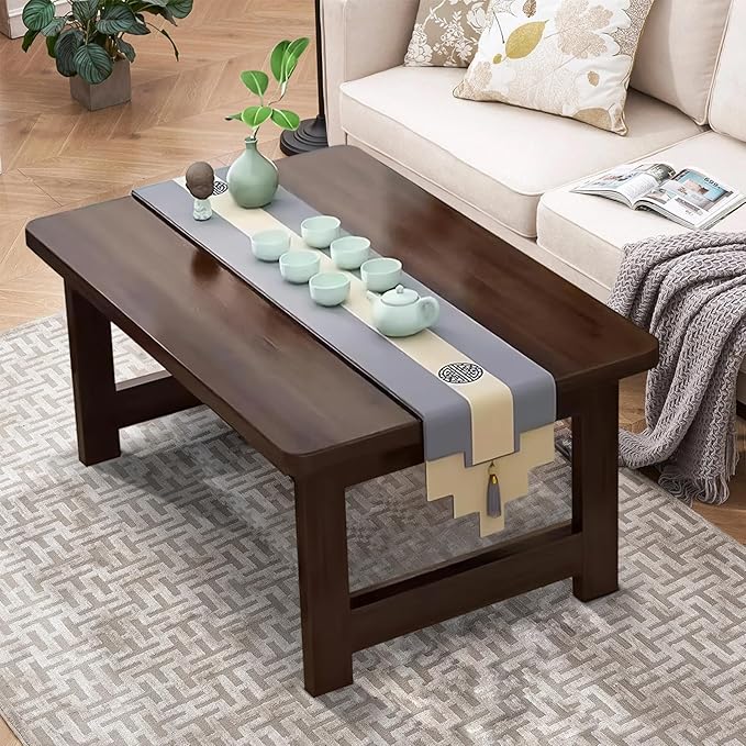 Japanese Floor Sitting Table, Folding Wood Tea Table Chabudai Japanese Coffee Table Low Table for Living Room Home Tatami Office (A 47.2 * 19.6 * 13.7 INCH)