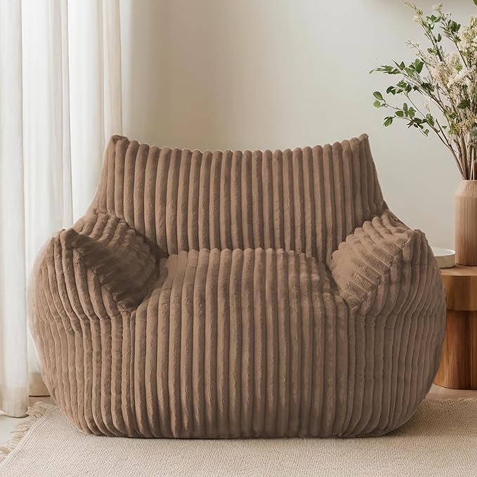 Oversized Bean Bag Chair for Adults, Giant Comfy Plush Boneless Bean Bag Couch with Filler for Kids - Reading Chair for Living Room, Bedroom & Dorm, Single Accent Chair Floor Lounger, Khaki